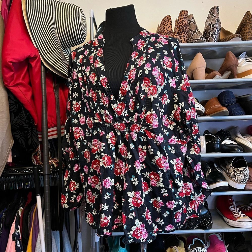 Faux Wrap Floral Blouse